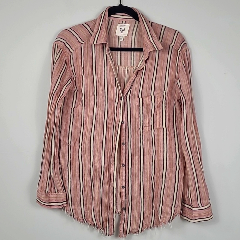 Billabong Pink and Black Cuffed Sleeve Button Down Shirt